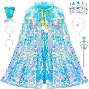 멜랜드 프린세스 여아를 위한 드레스업 3-8 11Pcs 인어 케이프 왕관 생일 선물 장난감