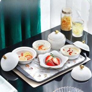 한상식기세트 산후조리원 뚜껑 산후 그릇 트레이 플레이트 반상기 화이트 배달용지 도자기