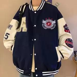 남성 오버핏 스타디움자켓 패치 야구점퍼 블루종 자켓 WTI6+5UTW