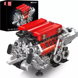 몰드 킹 W16 엔진 빌딩 블록 세트 작동하는 10163 연소 모델 배터리 및 모터가 장착된 미니 빌드 키트