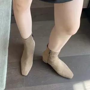 굽낮은부츠 스웨이드 각코 스판 옆지퍼 통굽 미들굽 여성 앵클-4fY