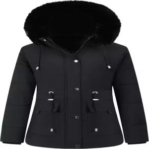 MOERDENG 여성용 따뜻한 겨울 패딩 코트 두꺼운 플리스 안감 다운 재킷 인조 모피 탈부착 후드 스노우 파카