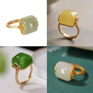 청옥 우아한 자연주의 구름 옥 반지 레트로 오픈