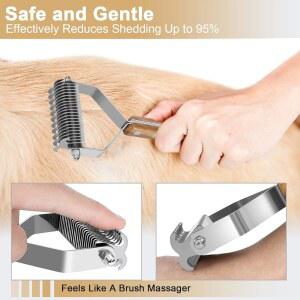 개를 위한 WOPQAEM 언더코트 손잡이가 도그 갈퀴 반려동물 머리 그루밍 대형 있는 디셰딩 매트 나무 고양이를 개와 디매팅 제거를 브러시