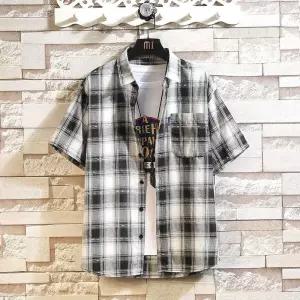 올요아 남자 키작남 체크 셔츠 반팔 빅사이즈 칼라 꾹1