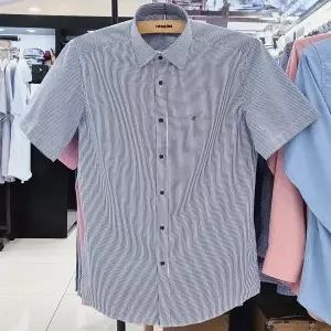 [레노마]슬림핏/반소매/스판/카라-스냅 버튼/스트라이프 반팔셔츠 RZUSLP948 NY_US
