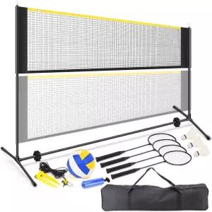 배드민턴 피클볼 네트 조절 가능한 높이의 휴대용 네트-2-in-1 배구 및 세트 테니스 실내 야외 코트용