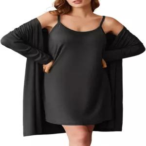 에쿠아르 로브 여성용 세트 2피스 잠옷 긴팔 목욕 가운 소프트 슬립웨어 2025 S-2XL