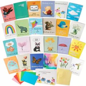 봉투가 든 당신 카드를 생각하며 24개의 대형 5x7 카드 세트 봉투와 금색 봉인이 있는 모음 상자를