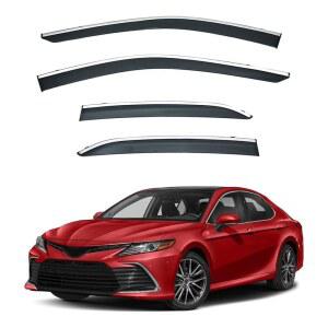 마운트 테이프 외부에 크롬 트림이 있는 LQQDP 4 pcs 스모크 틴트, 18-24 캠리와 호환되는 스타일 PVC 선 레인 가드 통풍구 그늘막 창문 바이저