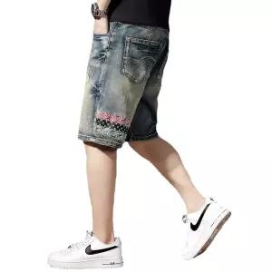 아이언하트 남사친 남성 바지 청 빈티지 캐주얼 워싱 자수 일자 청반바지 프리미엄 헤비 반바지 에스닉 5부