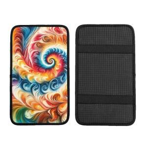 카 센터 콘솔 패드 추상 페인팅 타이 다이 팔걸이 커버 프로텍터 박스 쿠션