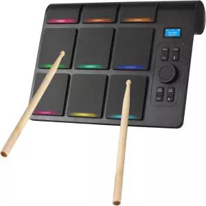 2개의 스피커 9패드 컬러 조명이 있는 전자 테이블탑 드럼 세트 BT MIDI 다양한 오디오 연결 LCD