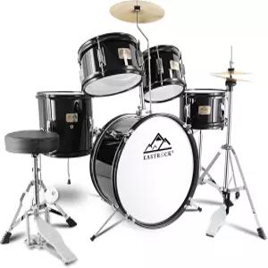 이스트락 드럼 세트 5피스 16인치 주니어 드러머 7~12세용 초보 청소년용 왕좌 심벌 페달 스틱(블랙)