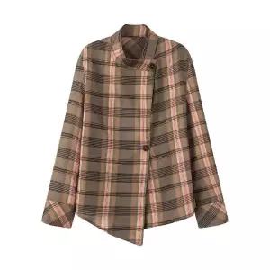 스파이더맨 가을 여성용 체크 셔츠 긴팔 차이나 톱 OPH3