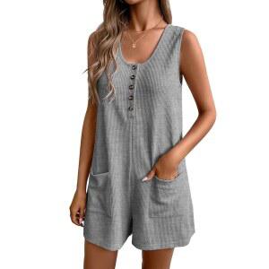 여성 여름 반바지 루즈 캐주얼 의상 점프수트 비치 와플 휴가복
