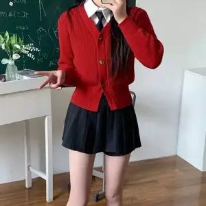 3버튼 긴팔 빨강가디건 셔츠 세라복 세트