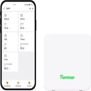 가정 사무실 자동차 여행용 블루투스 앱 AQI 추적 및 휴대용 디자인을 갖춘 템탑 P1 공기질 모니터