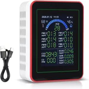 18-in-1 스마트 공기질 모니터 AQI CO2 PM2.5 PM1.0 PM10 TVOC HCHO 시간 표시 MT32 모델 USB to Type-C
