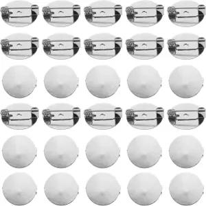 uxcell 50개 실버 브로치 빈 원형 트레이 핀 금속 걸쇠 클립 디스크 베이스 코르사지 ID 배지 이름 카드