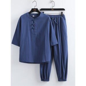 명상복 기도 반팔 셋업 요가복 요가 무술 운동복 린넨 세트