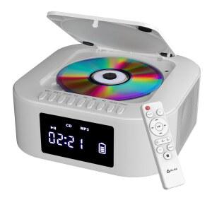 KLIM 붐박스 E1 - CD 플레이어 휴대용 오디오 시스템 + 서브우퍼 FM 라디오, MP3 블루투스 AUX USB 유무선 모드 충전식 배터리 리모컨 흰색