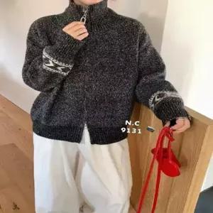 엘럽 여친 니트 캐주얼 야구 점퍼 더블 지퍼 코트 칼라 원템1