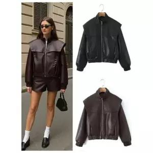 엘럽 빈티지 여친 야구 점퍼 봄가을 빅 숄더 PU가죽 지퍼 원템3