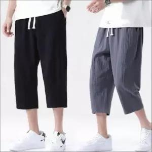 [JED] 통바지 밴딩 와이드 린넨 팬츠 편안한 반바지 7부 여름 남성