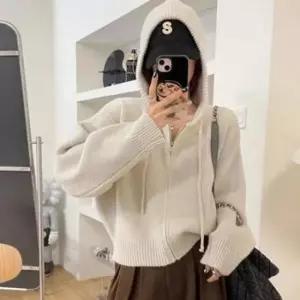 [JED] 데일리 후드 크롭 여성 아우터 숏 집업 간절기 니트웨어 가디건 니트 루즈핏