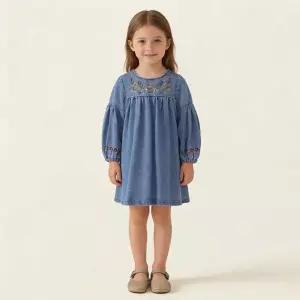 에스닉플로럴 여아 긴팔 자수 데님원피스 206096