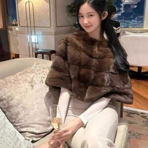 퍼케이프 밍크 망토 수제 모임 엄마 목도리 모직 캐시 겨울 퍼자켓 하프 모피 망또 라이크