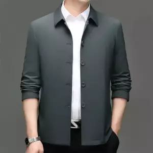 남성용 실크 봄 가을 캐주얼 코트 톱 자켓 무스탕 칼라 KS3