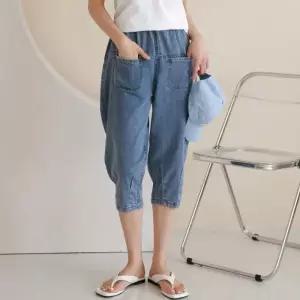 [오노마] ONM 여름 청 반바지 여자 여성 통 배기핏 키작녀 7부