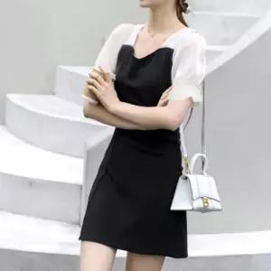 [오노마] ONM 여성 하객룩 정장 쉬폰 셔링 프릴 반팔 미니 원피스