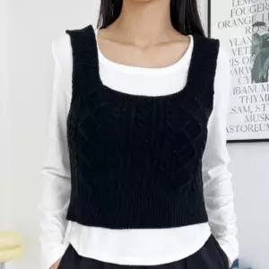 [오노마] ONM 여성 꽈배기 스퀘어 니트 조끼 뷔스티에 레이어드 베
