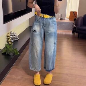 쁘띠꼬모 여성 찢어진 9부 배기 청바지 와이드진 W550534