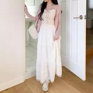 [신세계라이브쇼핑][옷자락] 여성 일상 로맨틱 바캉스 스타일 레이스 프릴 롱 스커트