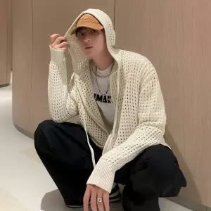 그물니트집업 후드 메쉬 그물집업 카디건 가디건 남자비치룩 오버핏 망사