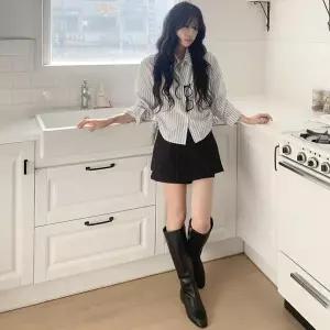 여성 리본 편한 하이웨스트 스커트바지