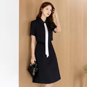 [시크라인] (~XXL까지) 나소멜 타이넥 레이어드 트위드 원피스 여름 하객룩 오피스룩 모임룩 격식룩 빅사이즈