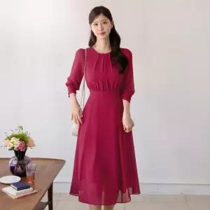 [시크라인] (~XXL까지) 케시아 셔링장식 시스루 쉬폰 원피스 봄 가을 하객룩 오피스룩 모임룩 격식룩 빅사이즈