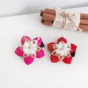 플라워 큐빅 배씨 집게핀 추석 설날 전통의상 한복 헤어악세사리