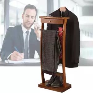 옷 발렛 스탠드 나무 바닥 스탠딩 슈트 행거 랙 앞 바지 미끄럼 방지 고무 슬리브 포함 주름 없는 코트