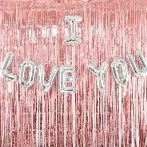 커튼 사랑 백일 실버 은박 세트 풍선 로즈골드 + 파티