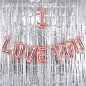 커튼 실버 파티 사랑 장식 세트 + 은박 풍선 로즈골드