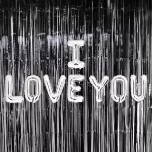 파티 기념일 풍선 블랙 세트 + 은박 실버 사랑 커튼