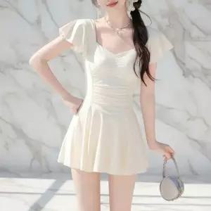 |CCW251|여성 하트넥 셔링 프릴 스커트 팔뚝 허벅지 커버 수영복 원피스