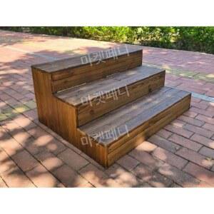 야외 나무 실외 계단 키높이 디딤대 단차 방부목 2단 길이40x폭50x높이30cm