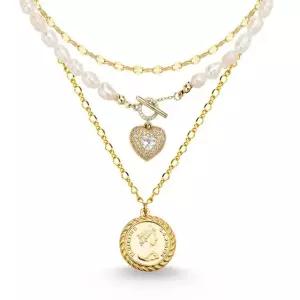 베라토 18K 솔리드목걸이S+엘리자베스코인목걸이+담수진주 목걸이SET